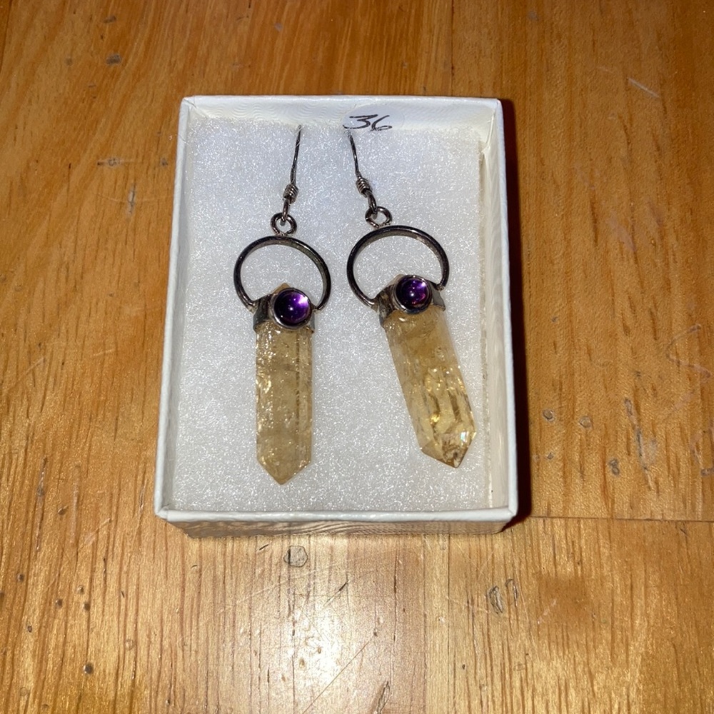 New in Package Quartz and Amethyst Earrings